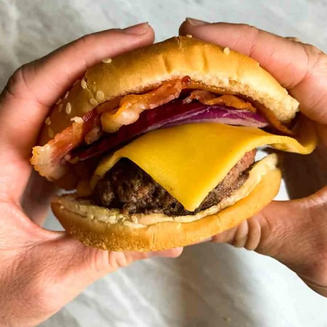 Turkey Bacon Cheeseburger Sandwich.