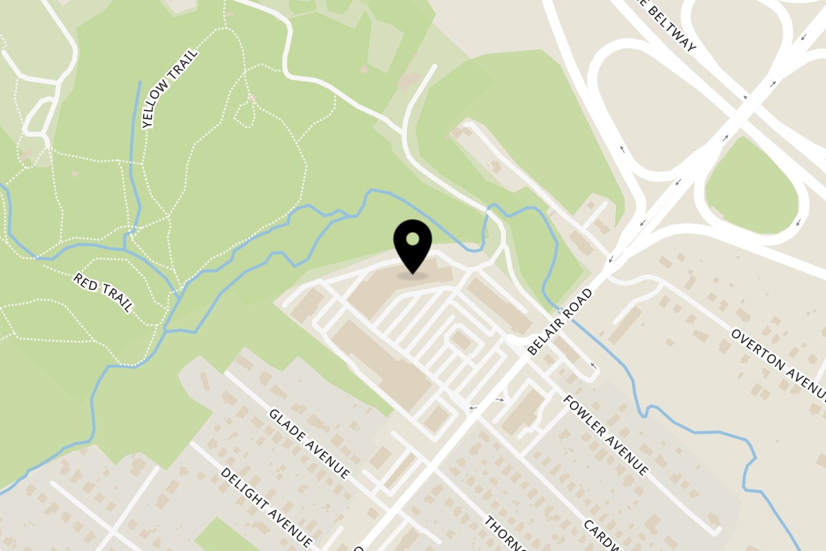 Map showing the location of Venus Pizza on 7680 Belair Rd in Nottingham